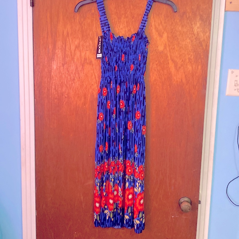 Blue and red flowered sun dress